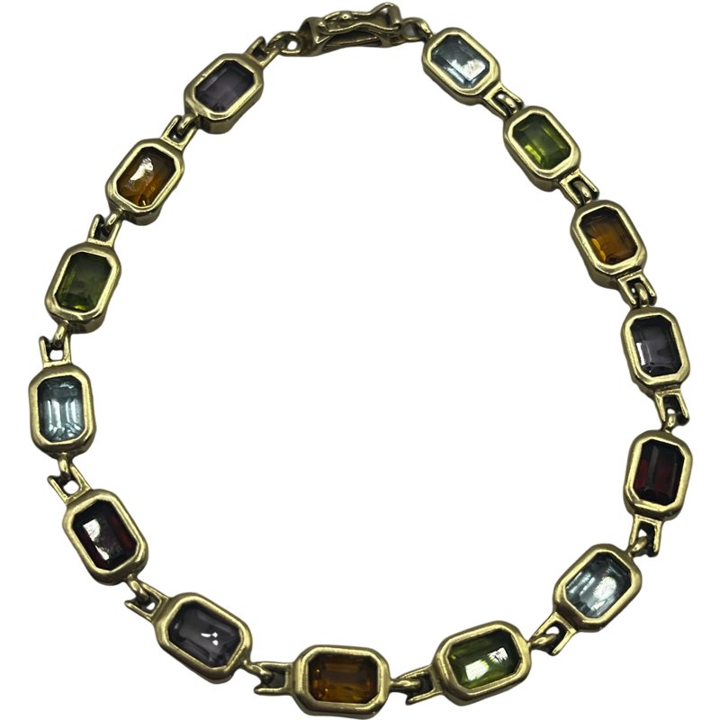 14K Gold Bracelet With Stones: 14K gold bracelet with colorful stones. 8" Length, 5.83mm Width, 13.4 grams **In House Shipping