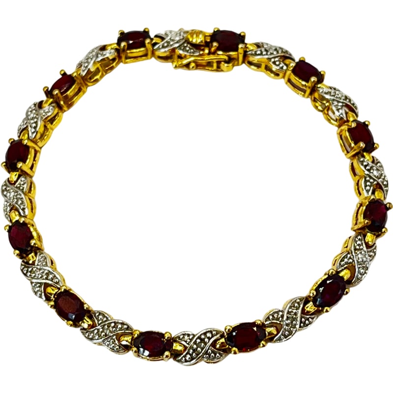 Sterling Silver Gold Washed Bracelet With Garnet Stones (1 of 6)