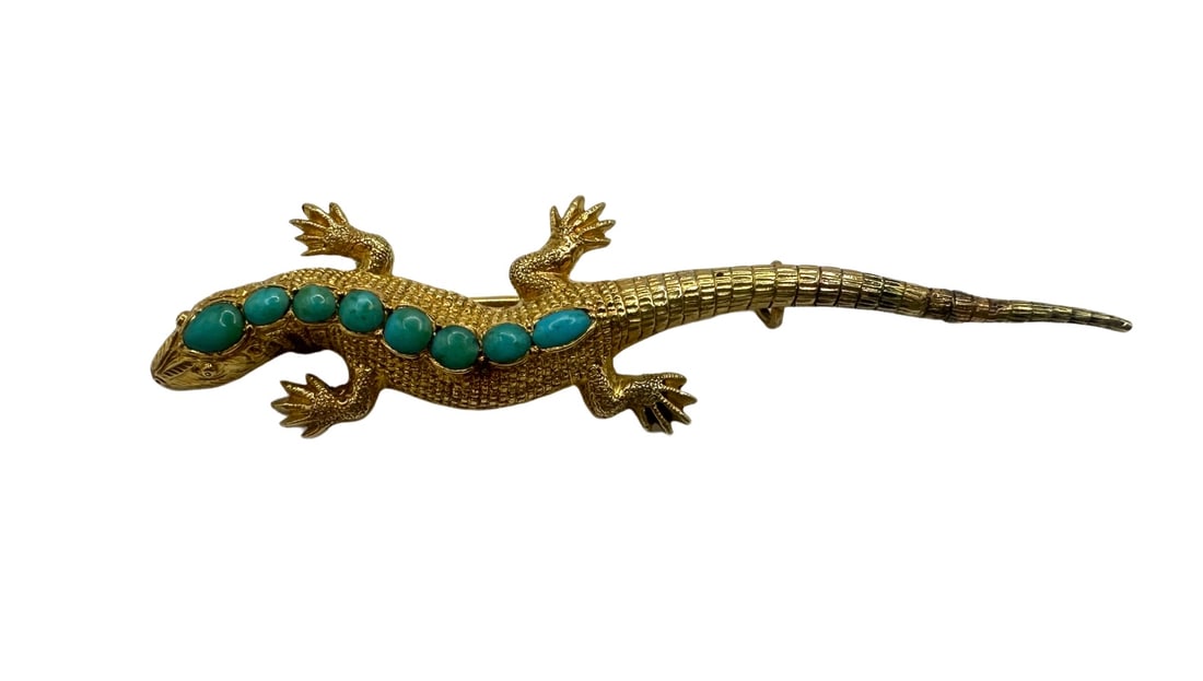 18 KARAT GOLD & SEED TURQUOISE LIZARD BROOCH (1 of 12)