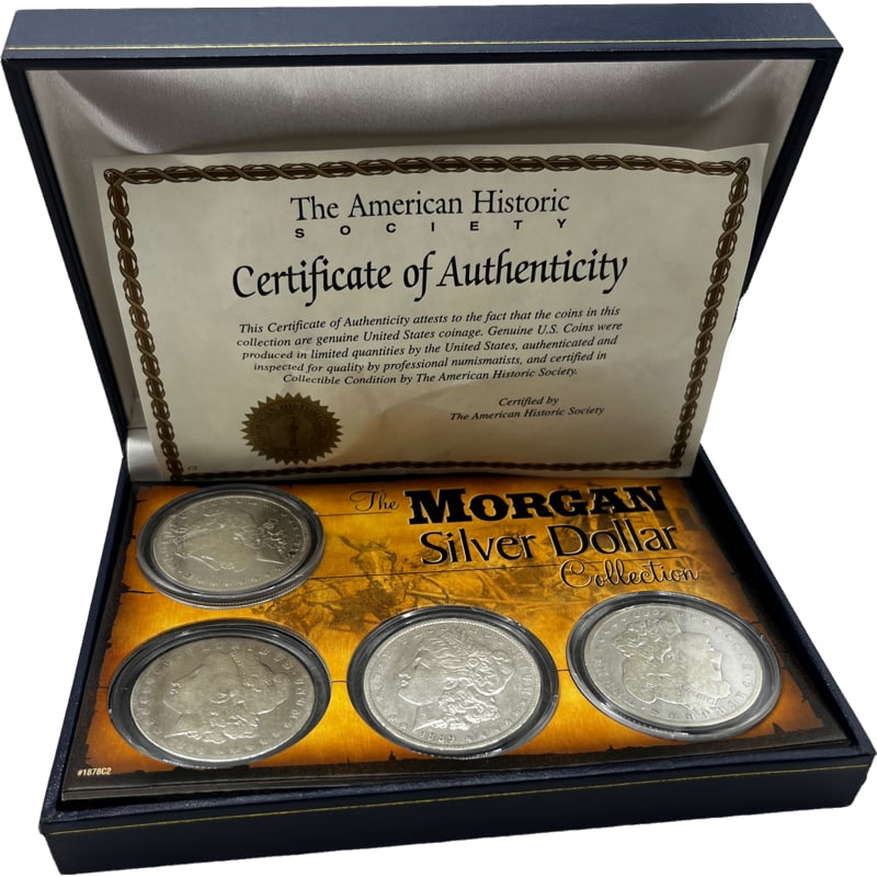 The Morgan Silver Dollar 1880 1884 1889 1900 Collection with Certificate of Authenticity (1 of 10)