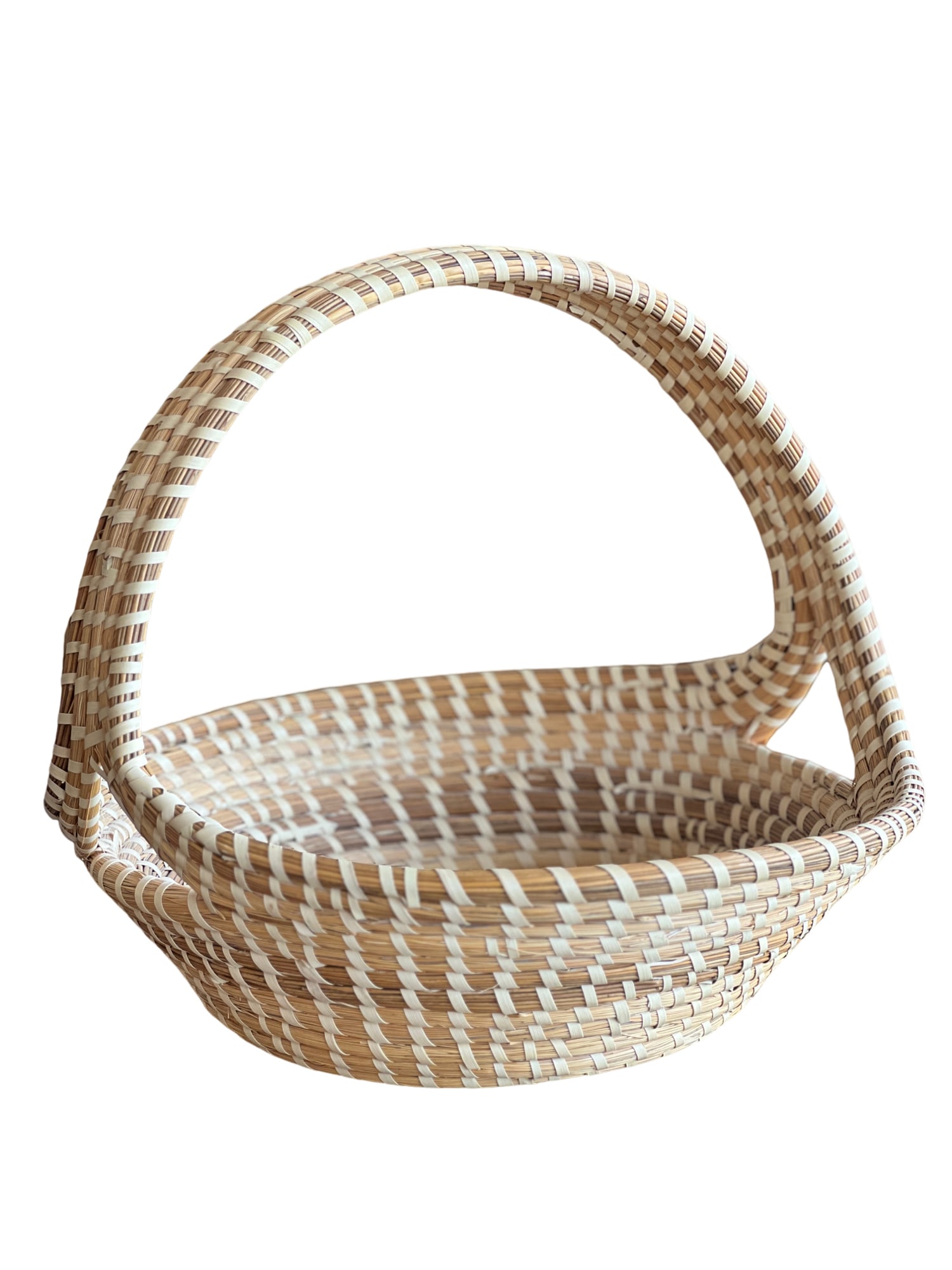Signed Charleston South Carolina Sweetgrass Gullah Handmade Basket: Gorgeous, well done handmade basket from Charleston South Carolina. Seagrass Material Signed by artist "Dorothy." Measures roughly 13" high, 14" x 15" across