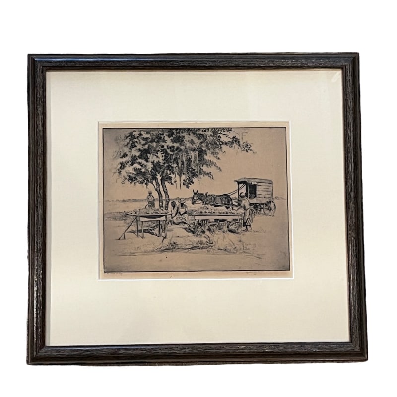 Charleston, SC Artist Elizabeth O'Neill Verner Etching 'On The Road To Folly': measurements: w frame- 18" x 17" x 1.25" Without frame- 8.5" x 10.5" **SHIPPING on this item offered through, UPS 843-203-3466- store7194@theupsstore.com -Pak Mail 843-849-0310- info@charlestonshippin