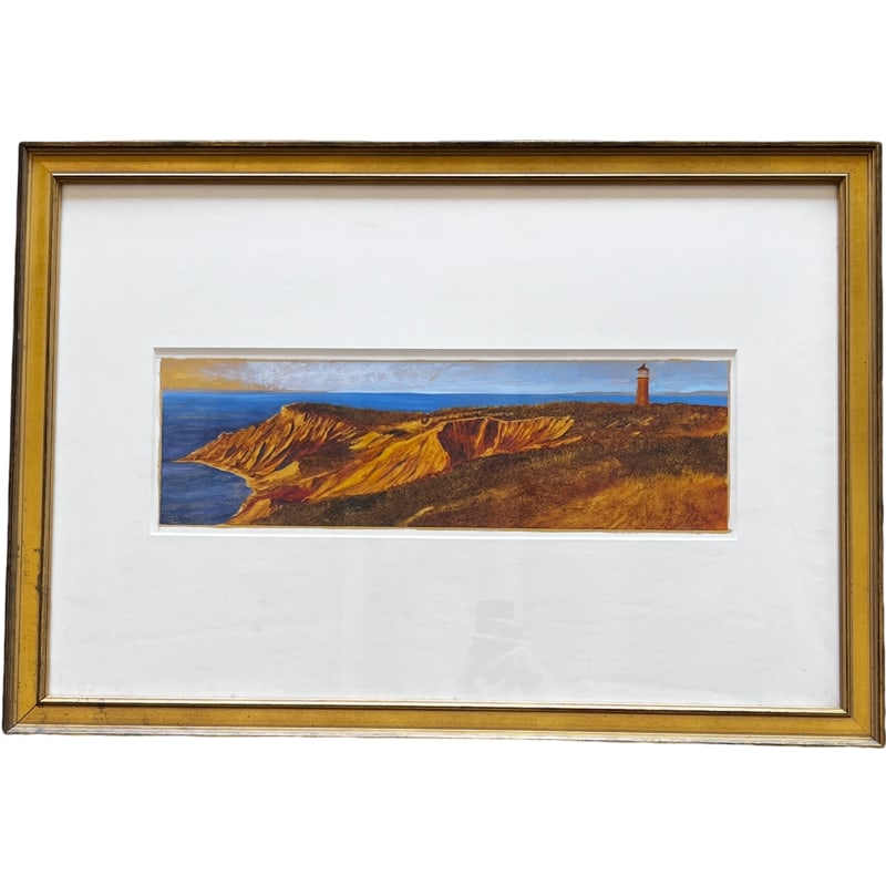 Painting “Lighthouse at Gay Head On Martha’s Vineyard” David Dunlop: “Lighthouse at Gay Head On Martha’s Vineyard” David Dunlop. Oil on 23K gold leaf. Measurements w/frame: 22.75” x 32.5” x 1” Measurements without frame: 7” x 22”