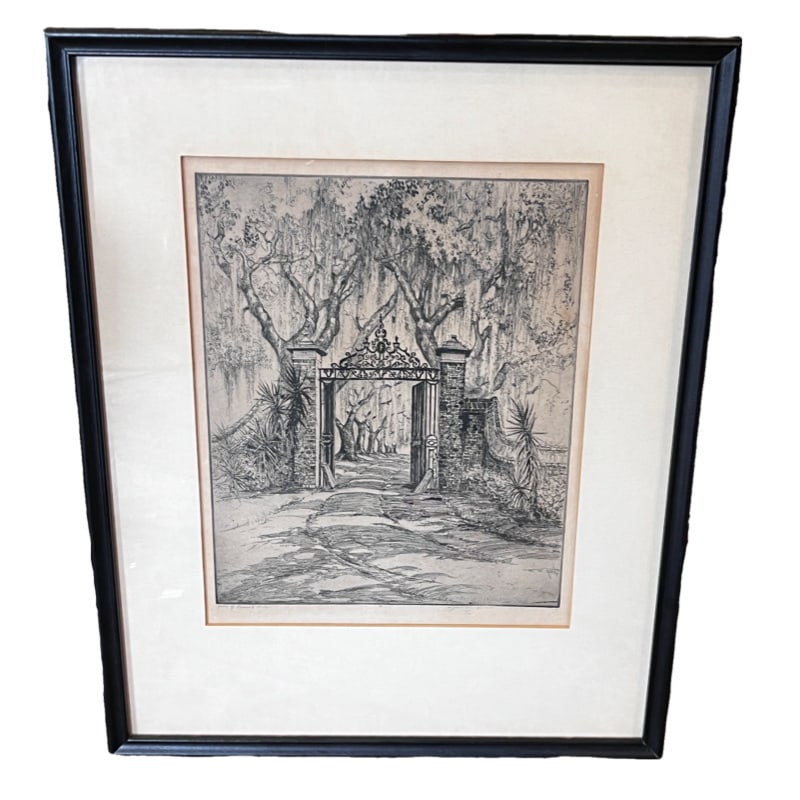Charleston SC Artist Elizabeth O'Neill Verner Etching 'Gates Of Fenwick Hall': Incredible Charleston, SC artist Elizabeth O'Neil Verner etching, 'Gates Of Fenwick Hall' The Fenwick Hall, which is also known as Fenwick Castle, is a plantation house built about 1730 on Johns Islan
