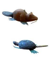 Vintage Wood Beaver and Turtle Hand Painted Fish Decoys