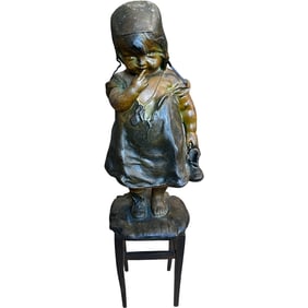 After Juan Clara (1875-1958) Bronze Girl on Stool