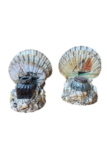 Antique French Glass Inkwell in triple Clam Shell & Seashell/Love Souvenir