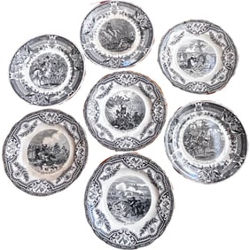 Lot of Seven Antique France Napoleon Plates Transferware / Sarreguemines and Gien Geoffroy