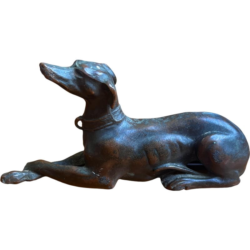 Jennings Brothers Bronze Grey Hound / Bronze Dog Sculpture: Jennings Brothers bronze grey hound dog sculpture. Measurements: 2.5"H x 5.5"L x 1"W **IN HOUSE SHIPPING offered on this lot