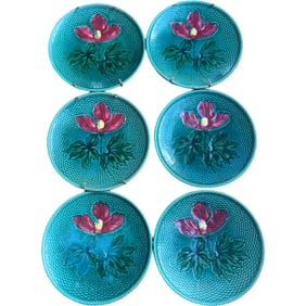 Vintage German Majolica Plates Poppy and Basket Pattern