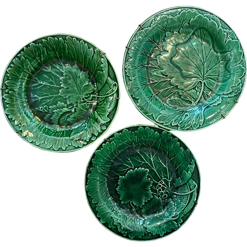 Lot of Three Green/ivy leaf Majolica Small Plates (1 of 6)