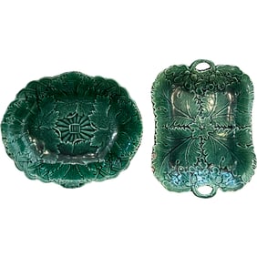 Lot of Two antique Green Serving Dishes, Platters / Wedgwood and Majolica / Jasperware