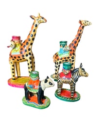 Mexican Folk Art Pottery Giraffe Birds  panda bear and zebra Candle Holder Clay Handmade