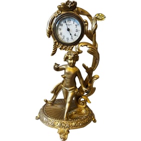 Art Nouveau Style Gilded Cherub New Haven Clock / Desk and Table Clock
