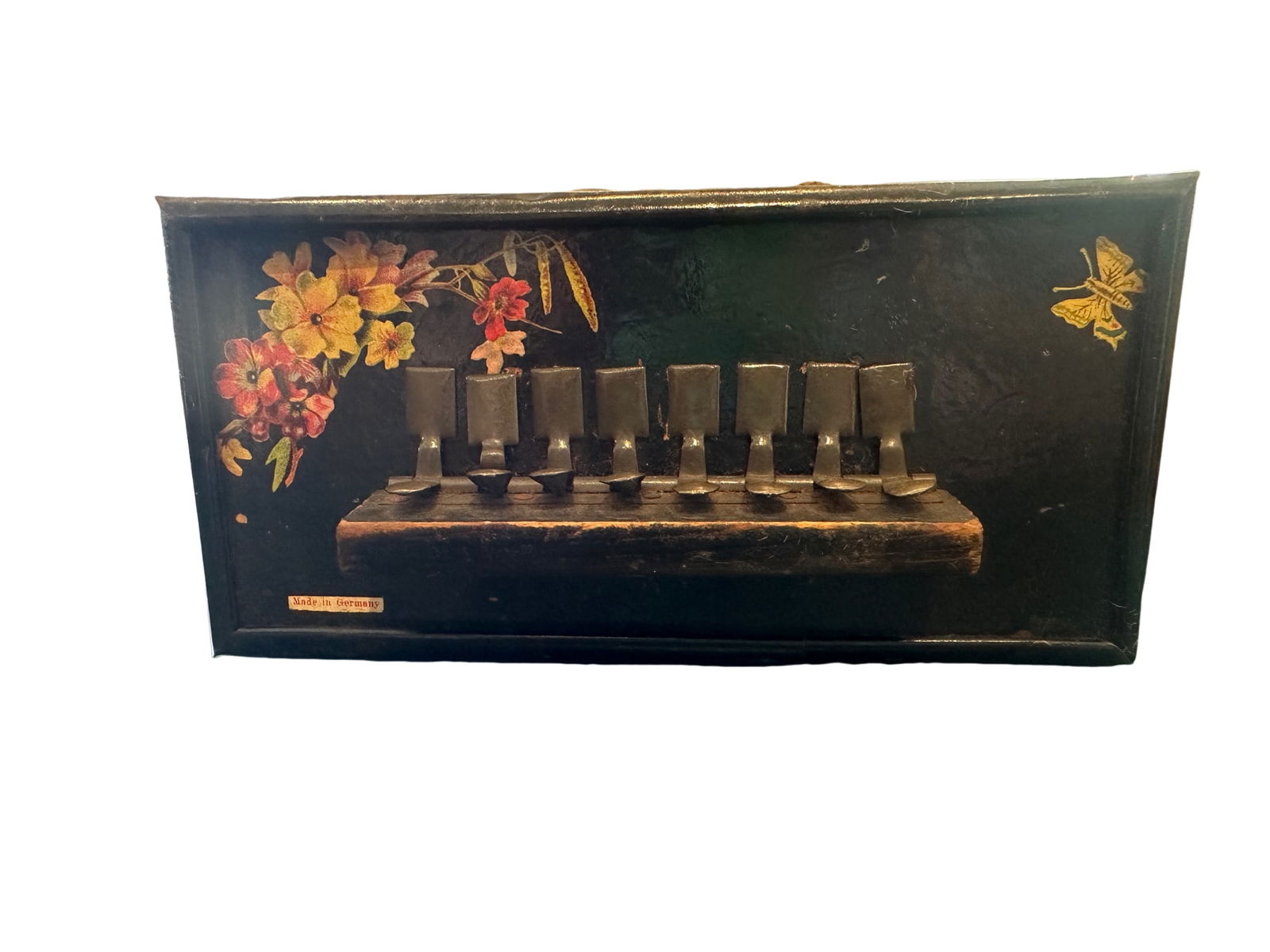 Antique Ornate squeeze box/accordion made in Germany: Ornate squeeze box, with applied floral decoration made in germany IN HOUSE SHIPPING 8"Lx5"W