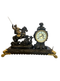 Ansonia Clock Co., New York, NY, Visit  "Boar Hunter" figural mantel clock