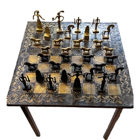Rare Artisan Christoforus Sklaventitis "Minoan" Ancient Greek Bronze Chess Set, Game Table