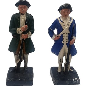 Two Cast Iron Hand Painted Colonial Minute Man