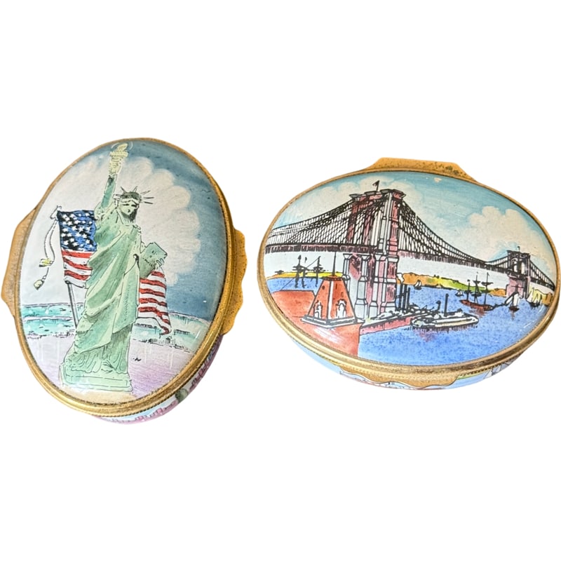 Two Tiffany and Co Halcyon Days Enamel Trinket Boxes / Brooklyn Bridge, Statue Of Liberty (1 of 7)