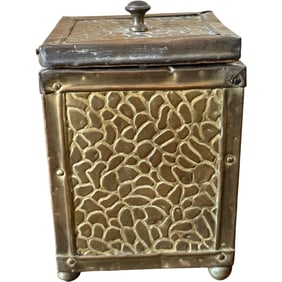 Antique Brass Square Tea Caddy / Vintage Box with Lid / Vintage Hammered Brass Lidded Box
