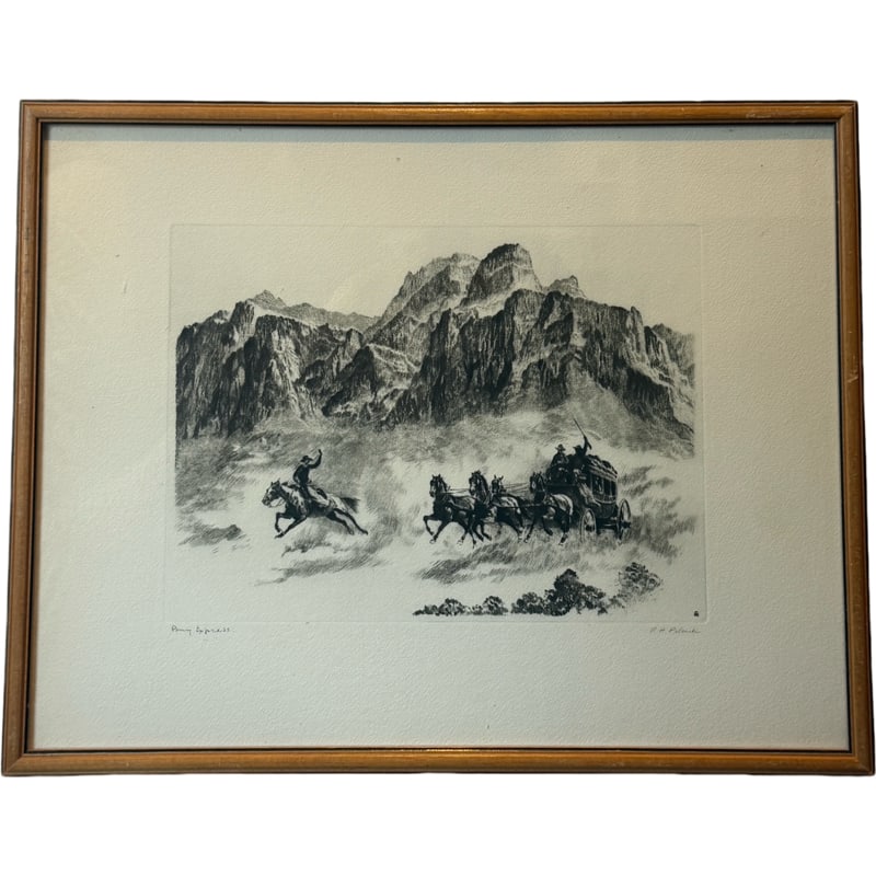 'Pony Express' Original Etching Reproduced in Talio Chrome by R.H. Palenske etching (1 of 8)