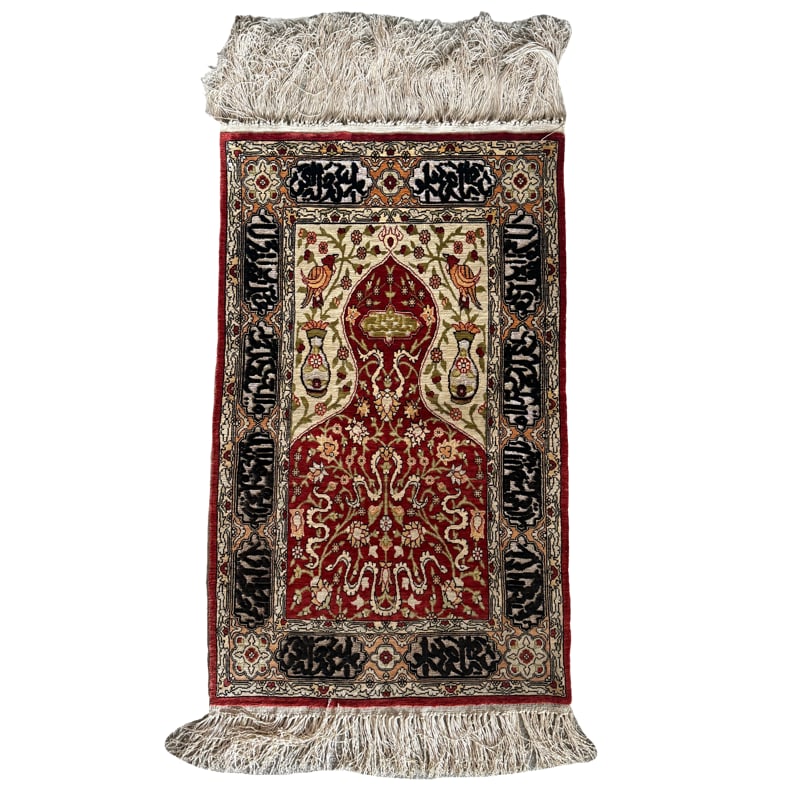 Small Turkish Silk Rug, Silk Prayer Rug (1 of 5)