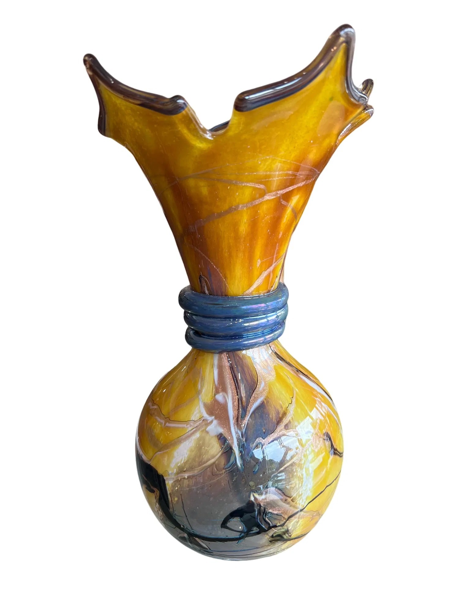 Signed Michele Luzoro Art Glass Vase: Michèle Luzoro (1949), master glassmaker in Biot (France), Novaro School, married to Jean-Claude Novaro. In 1977, with his wife Michèle Luzoro, he founded his own studio in Biot in which he leads fr