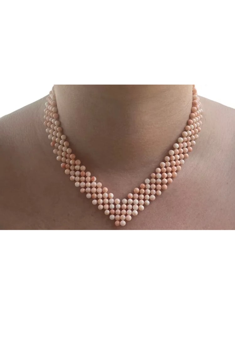 Angel Coral necklace Coral Necklace ,Vintage Coral Statement, Woven Coral Bead Necklace (1 of 6)