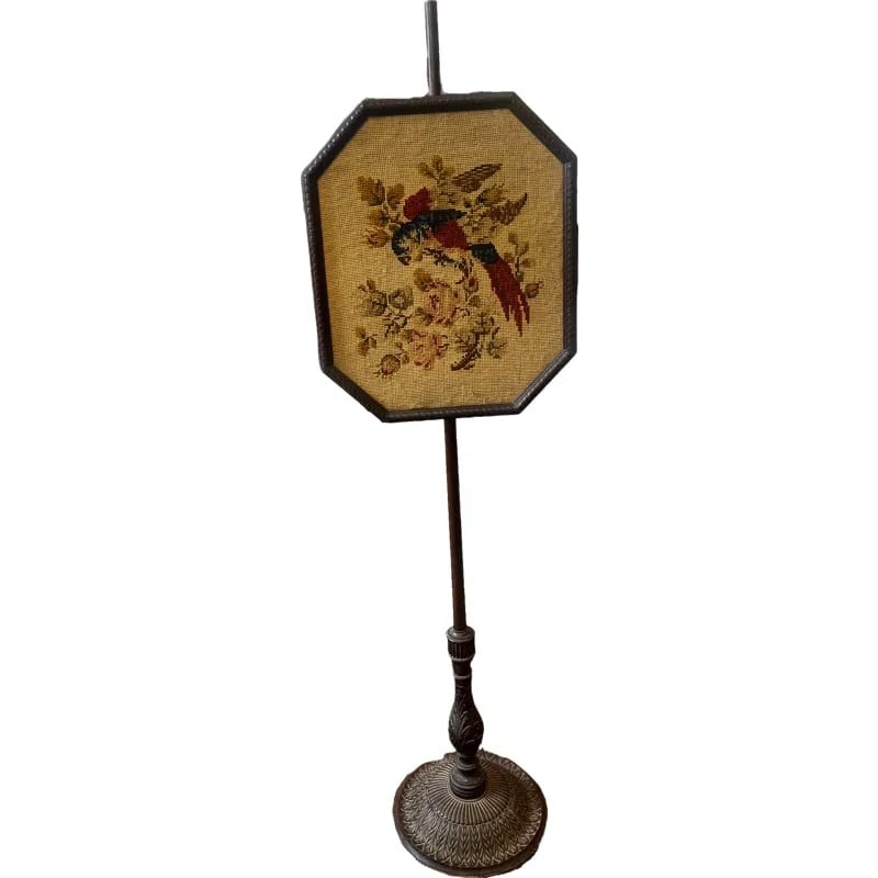 Antique Needlepoint Fireplace Screen Pole Screen (1 of 6)