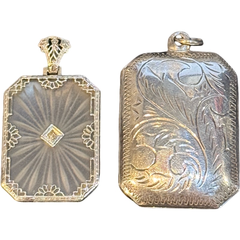 Lot of 14K White Gold Pendant Filigree, Rock Crystal and Sterling Silver Pendant / Locket (1 of 6)