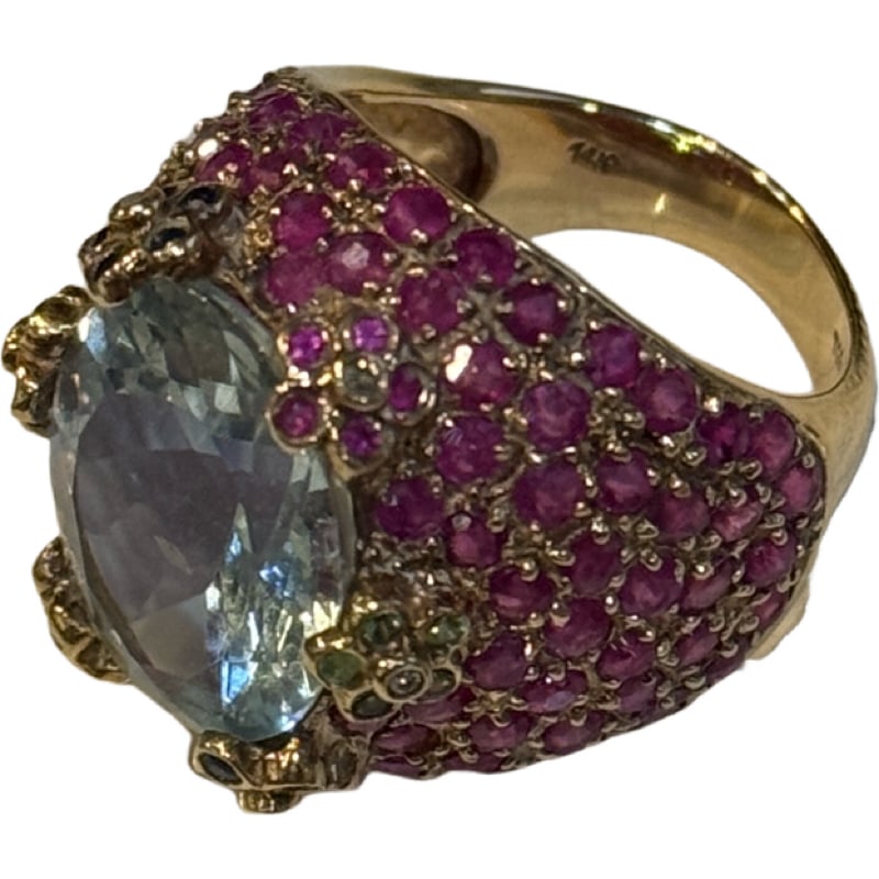 14K White Gold Multi Color Ring / Aquamarine , Ruby, Sapphire, Diamonds (1 of 6)