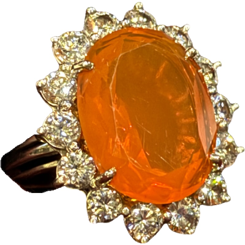 18K White Gold Ring Handmade / Hand assembled / Mexican Fire Opal, Diamonds (1 of 4)