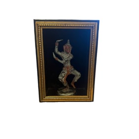 Vintage Verdigris Asian Dancing Statue in Shadow Box