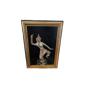 Vintage Verdigris Asian Dancing Statue / Sculpture in Shadow Box