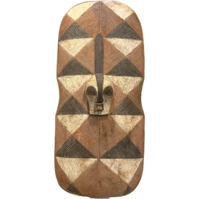 African Songye Wood Shield w/ Kifwebe Mask