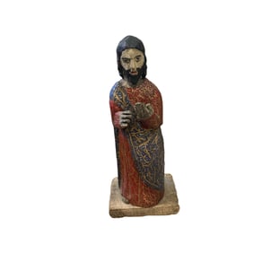 Antique Santos Spanish Colonial Polychrome Jesus Christ Carved Wood Statue
