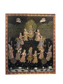 Vintage Huge Anglo Indian Pishhwai Painting of Krishna on cloth