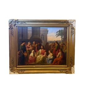 Large antique Signed 'Jos. Arnold' Jesus Oil on Painting 1857