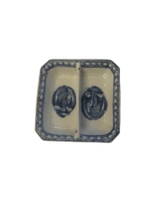 Antique Chinese Export Blue and White Porcelain Divided Tray / Sauce Dispenser