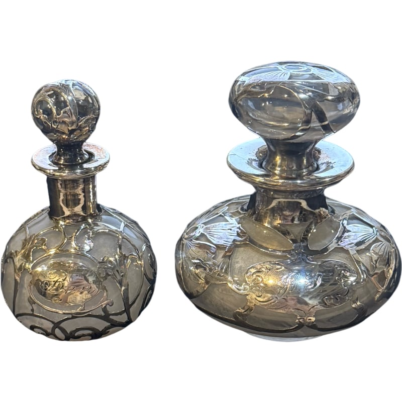 Two Antique Sterling Silver Overlay Perfume Bottles (1 of 7)