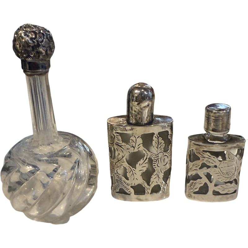 Lot of antique sterling silver overlay perfume bottles (3) (1 of 4)