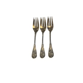 Three Sterling Silver Tiffany And Co Japanese Pattern Oyster Forks