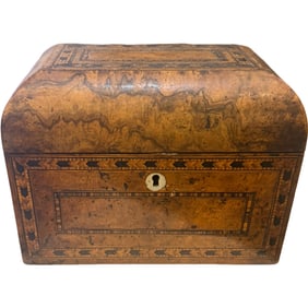 Antique Victorian Tunbridge Ware Inlaid Tea Caddy , 1880s