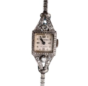 Ladies 18K White Gold 17 Jewel Bucherer Diamond Watch with a 14K White Gold Bracelet Kasper & Esh