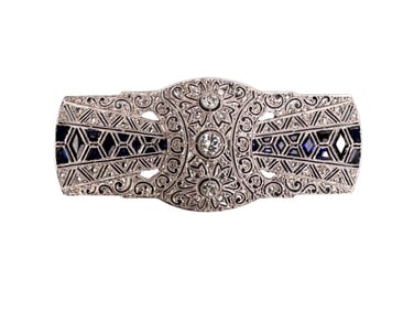 18K White Gold Brooch with Diamonds and Synthetic Sapphires
