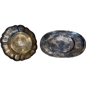 Barker Ellis Silver Scalloped Bowl and Oval Tray