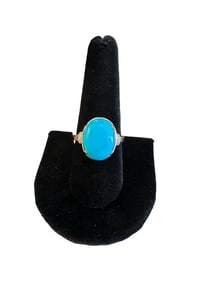 14K Yellow Gold Sleeping Beauty Large Turquoise With .01ctw Round Two Diamond Accents