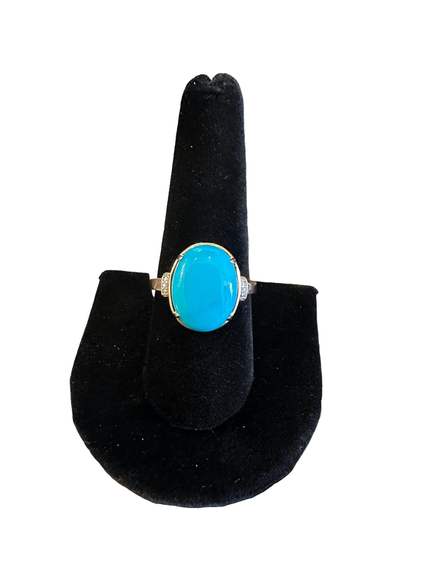 14K Yellow Gold Sleeping Beauty Large Turquoise With .01ctw Round Two Diamond Accents (1 of 6)