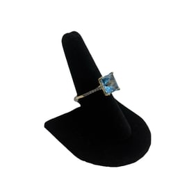 10K Yellow Gold Swiss Blue Topaz With White Diamonds Ring
