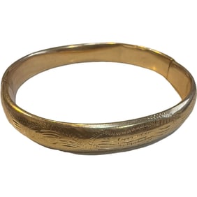 14K Gold Etched Bangle Bracelet